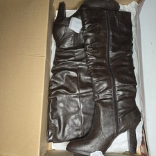 Brown Over Knee High Heel Slouchy Leather 8 M New