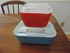 4 PC VINTAGE PYREX REFRIGERATOR DISHES~RED~BLUE~502-B