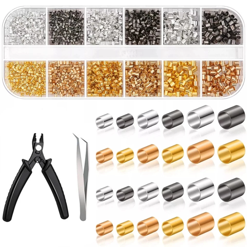 2200PCS/Set Plated Copper Crimp Tubes Beads Accessories For Jewelry Making - Image 3 of 4
