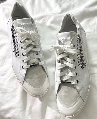 Versace Men s Medusa Chain Sneakers Off White Leather Suede Size 45.5 Designer