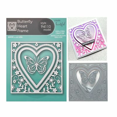 Memory Box Butterfly Heart Frame Metal Die Cut Cutting Dies Valentine 94110