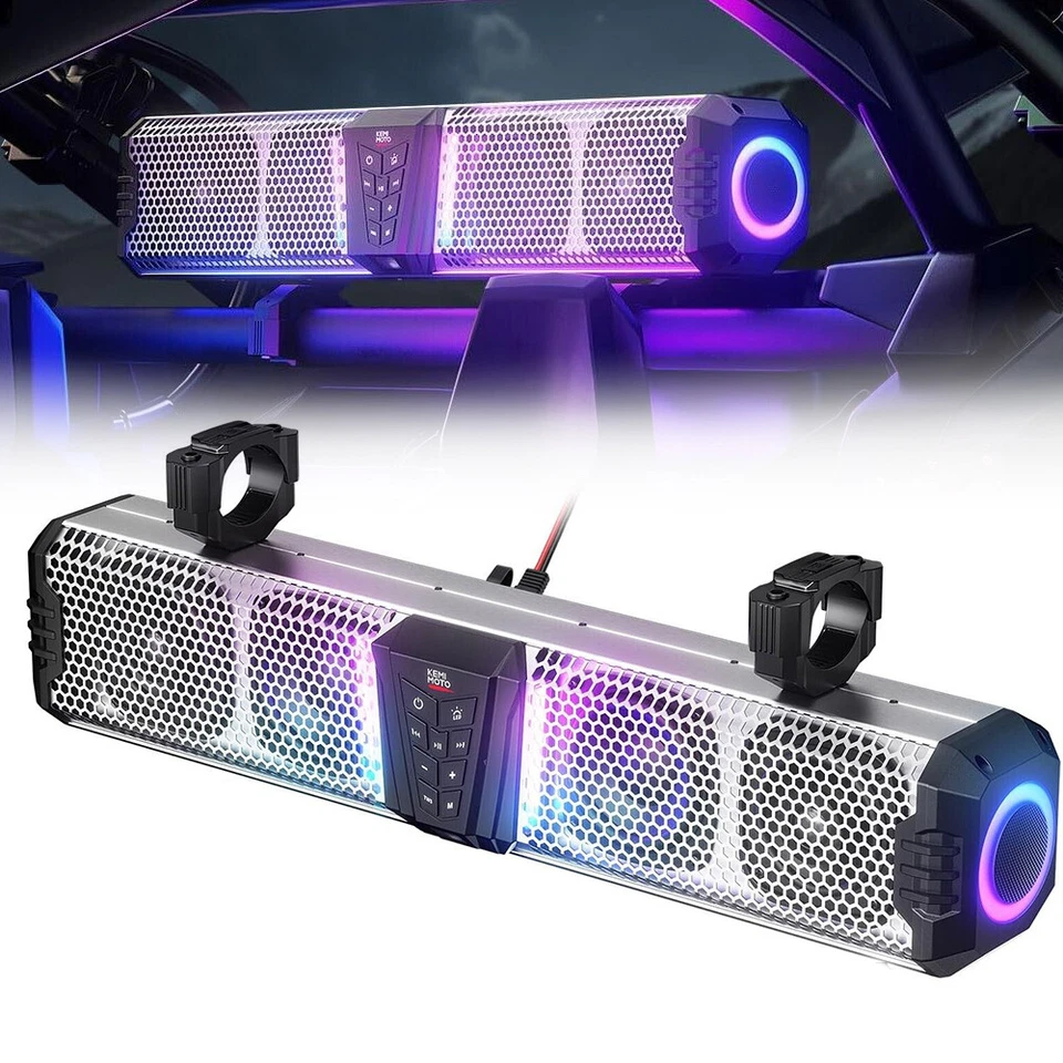 KEMIMOTO Midnight S60 26" RGB UTV Sound Bar for Golf Cart Marine 1"-2" Roll Bar
