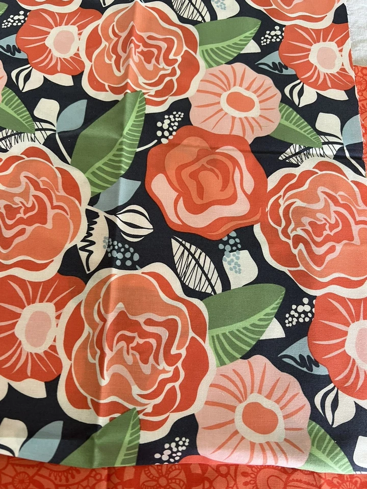 Kate Spain Moda Fabric HONEY HONEY Large Floral 28X 44” Orange Geometric 19X42” - Image 4 of 4