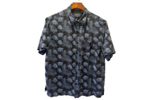 Nat Nast Shirt Print Silk Cotton Button Up Short Sleeve Leaf NAVY,MEDIUM NWOT