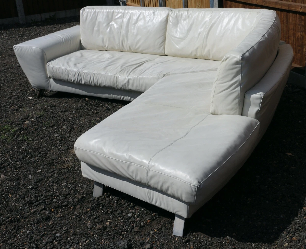 Natuzzi Sofa White Leather Baci Living Room