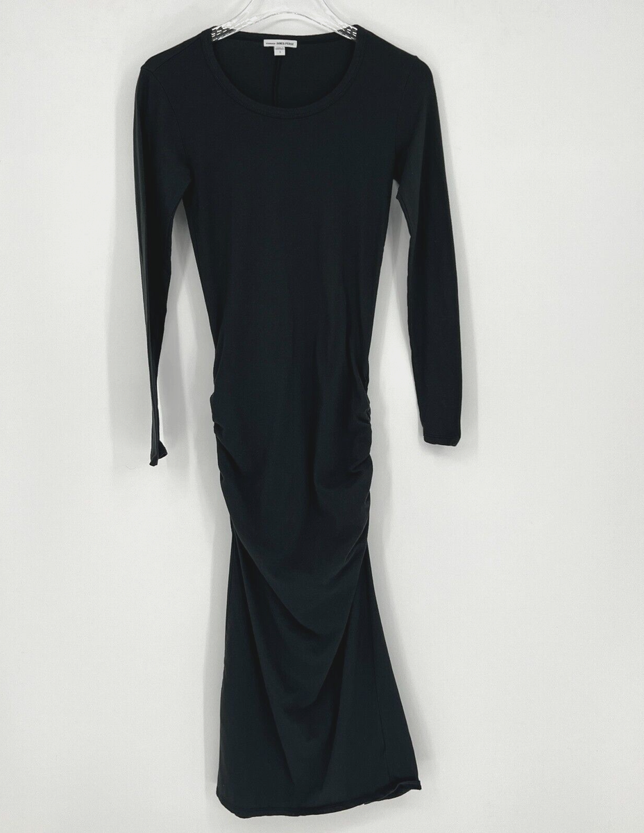james perse ruched midi dress James Perse Dress Womens S Gray Ruched Side Long Sleeve Midi Cozy Stretchy