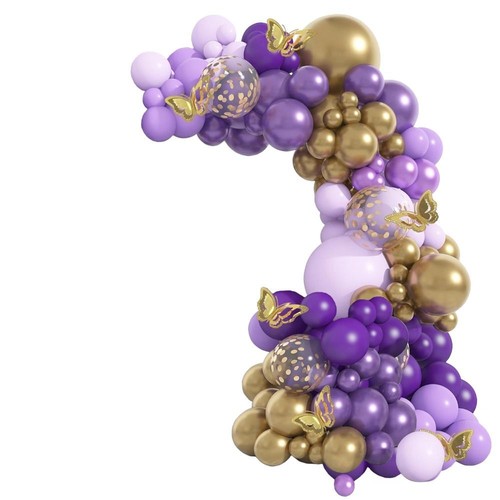 Dark Purple Arch Kit Gold Butterfly Sticker Party Decorations Wedding