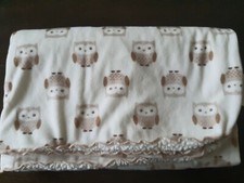 BEBE LUXE htf WHITE TAN Owl Plush REVERSIBLE SHERPA Security Blanket Lovey