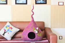 Luxurious Premium Wool Premium Wool Felt Cat Cave - Cat Cave With Vines Design
