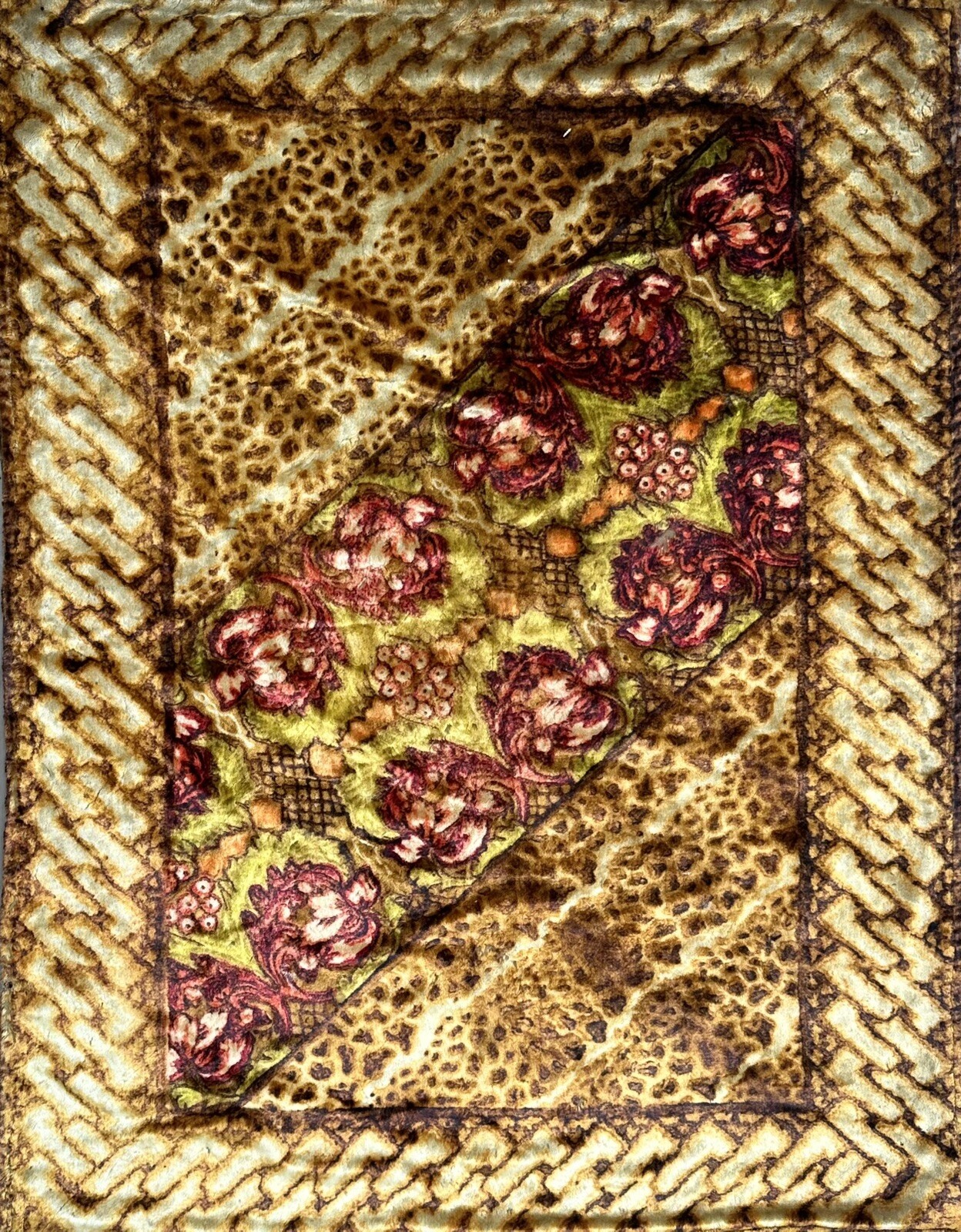 Rare Stroock Floral Design Weighted Victorian Sleigh, Carriage Blanket Large