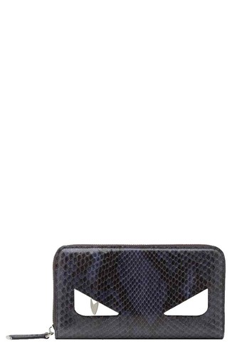 FENDI Zucca Used Bi-fold Wallet Navy Canvas Leather Italy Vintage