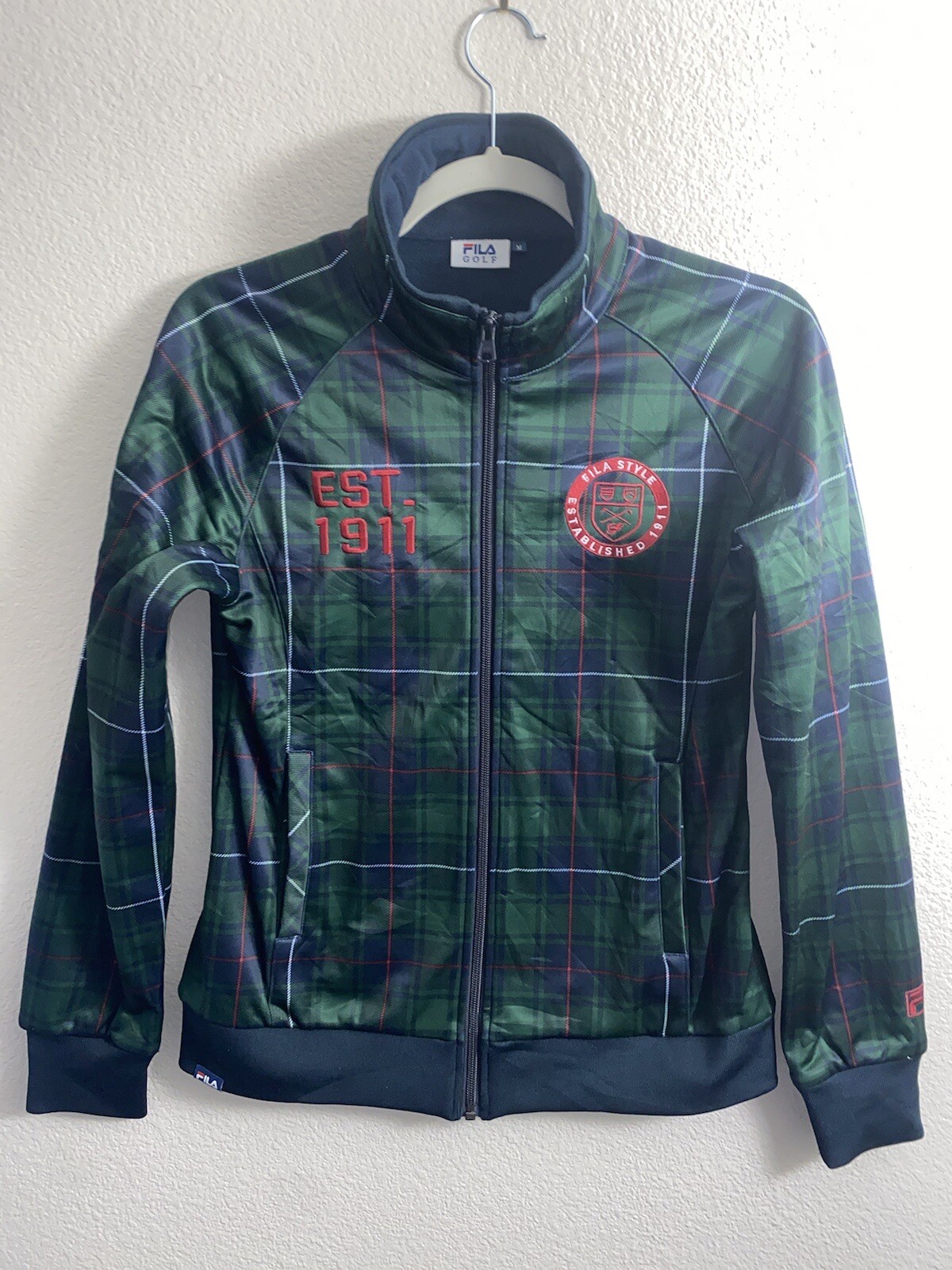 Fila Giacca Golf Donna Traccia Media Verde Tartan Quadri Cerniera Intera 1911 Linea Pile