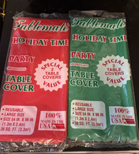 Vintage holiday time large table covers, red & green, 54X96 in. Made in USA