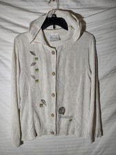 Play Alegre Vintage Linen Hooded Jacket Women Large Beige Hand Painted