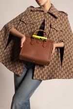 Gucci Small Brown Diana Bamboo Leather Tote Handbag Cuir Leather Cross Shoulder 