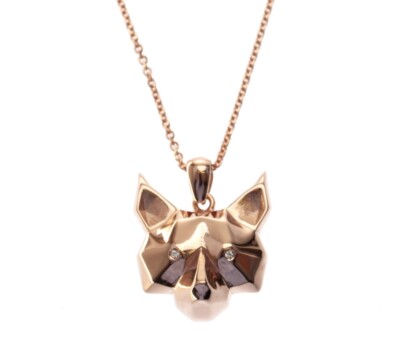 Lynx Cat Statement Necklace Pendant 18k rose gold vermeil plating white topazes