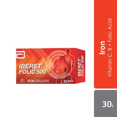 1x 30's Abbott IBERET FOLIC 500 Iron Vitamin C, B Complex Including Folic Acid