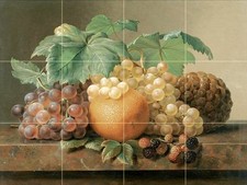 A STILL LIFE OF GRAPES BLACKBERRIES ORANGE Tile Mural Kitchen Backsplash 24x18