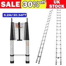 UK Portable 6.2M Aluminium Folding Telescopic Ladder Step Ladder + Free 2x Hooks