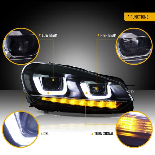 VLAND For 2010-2014 VOLKSWAGEN Golf 6 MK6/Jetta Wagon LED Headlights Sequential - Picture 3 of 13