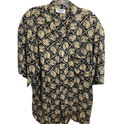 Summa 100% Silk men s Large Monstera plant leaf print short sleeve shirt