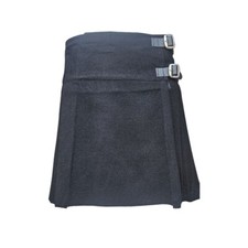 Premium Women's Scottish Kilt - Plain Black Tartan, 16" Length
