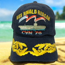 Vintage USS Ronald Reagan Hat CVN 76 Embroidered Navy Blue Strapback Made in USA