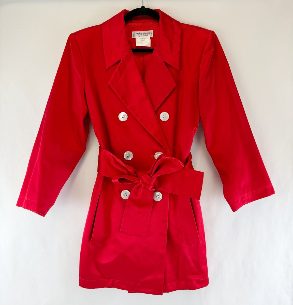 Vintage YSL SAINT LAURENT Rive Gauche NEW Short Coat 36 Red Satin