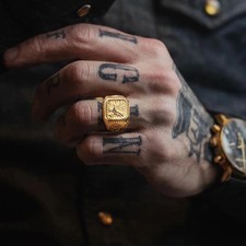 Bald Eagle Signet Ring Stainless Steel Gold Tone Hawk Band Men Jewelry