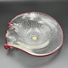Murano-Style Hand Blown Art Glass Flower Bowl, Red Petal Form on Clear Foot — listing 2