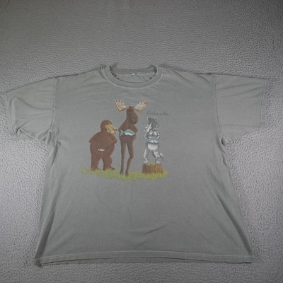 Vintage Size Matters Shirt Mens 2XL Gray Moose Bear Wolf Fishing Humor Funny 90s
