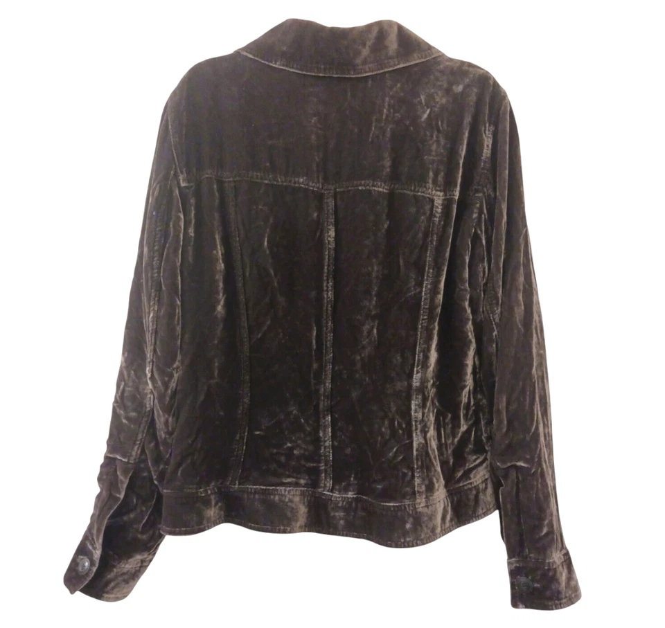 J. JILL Dark Brown Crushed Velvet Jacket SILK BLEND Button-Up Pockets SIZE S - Image 2 of 4