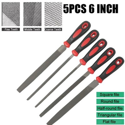 Set 5 Stck. 6'' Zoll Ingenieure Feilen Set Rund Flach Dreieckig Halbrund Vierkant
