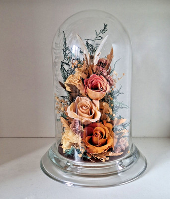 Vintage Glass Dome Real Butterfly Dried Flowers Cloche Botanical eternal rose