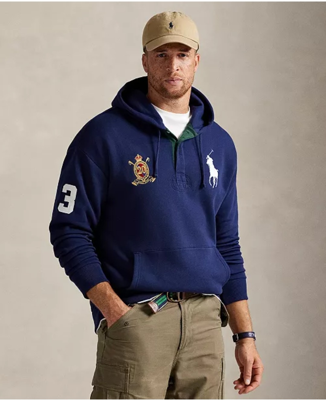 Polo Ralph Lauren Men’s Big Pony 20th Anniversary Crest Logo Hoodie Blue XL