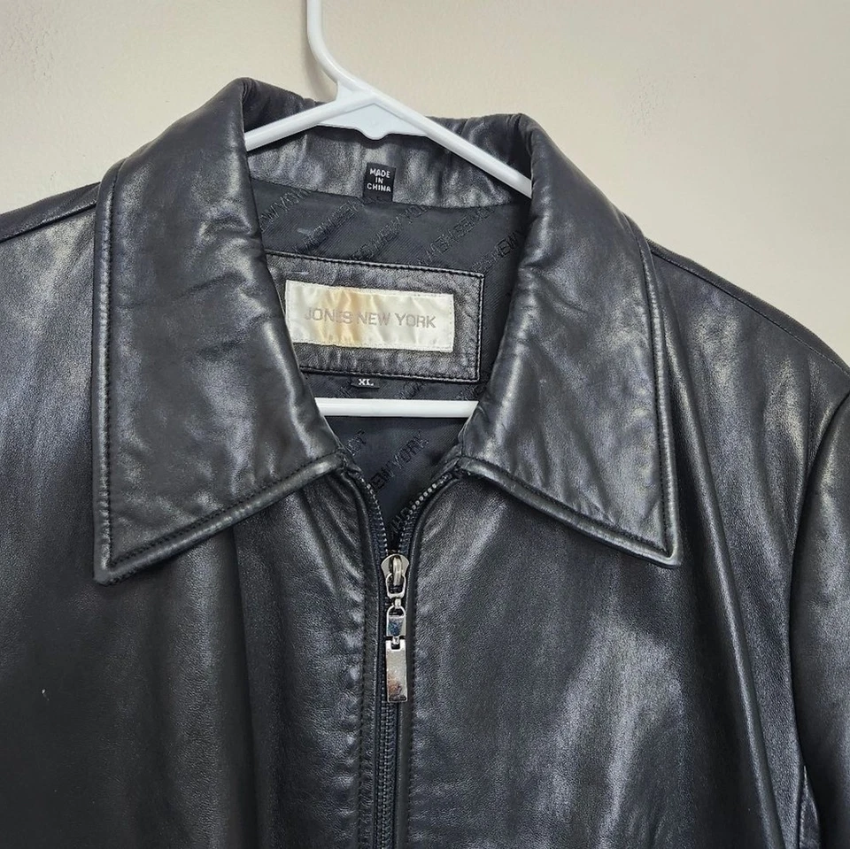 Chaqueta vintage Jones New York de cuero genuino negra con cremallera para mujer XL Foto 2 de 4