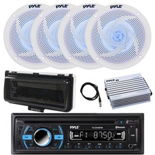 Pyle Marine Bluetooth CD Radio, Amp, 4x 8" LED Speakers, Cover White , Antenna