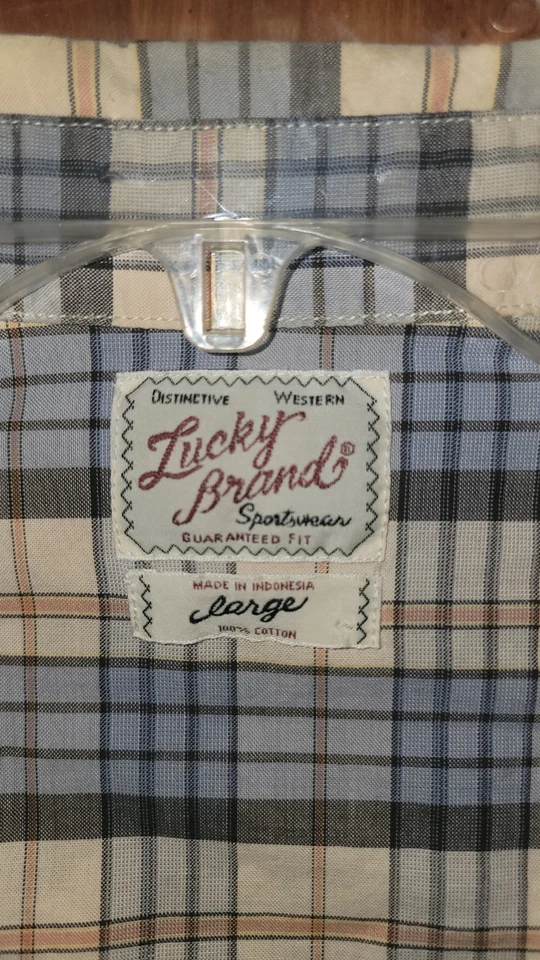 Camisa Lucky Brand California Fit Para Hombre L Madras Cuadros Azul Verde Manga Corta Foto 3 de 4