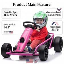 24V 9Ah Kids Ride On Go Kart Toy 8MPH High Speed Drifting Car w/ Powerful Motors