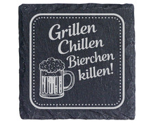 Schiefertafel Untersetzer 4er Set Grillen, BB...