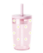 12oz Kids Toddler Sippy Cup Tumbler Silicone Straw Leak-Proof Lid Pink Daisy