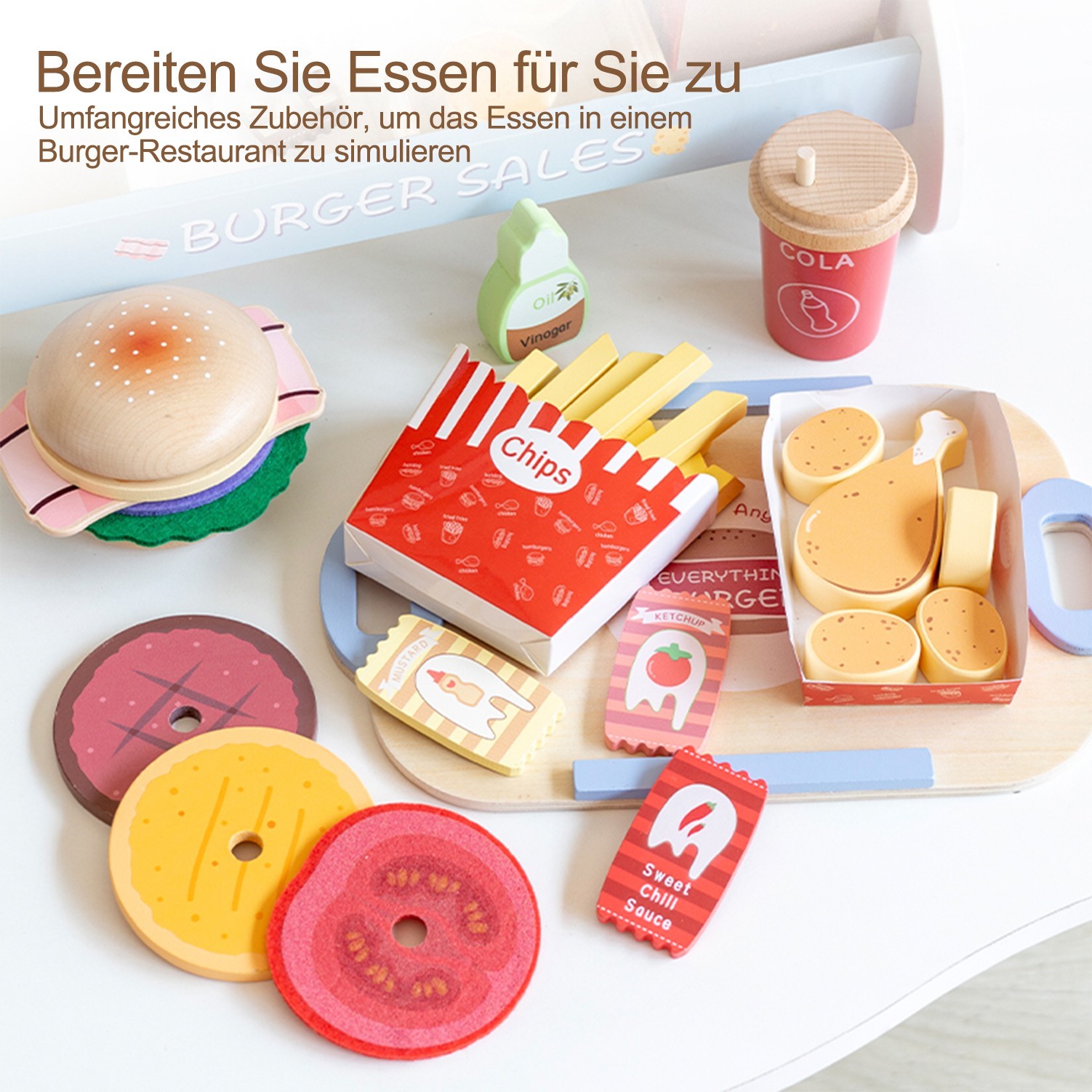 Cucina Giocattolo in Legno per Bambini con Hamburger foto 2