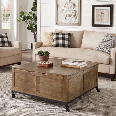 Shay Square Storage Trunk Coffee Table with Caster Wheels by Brown