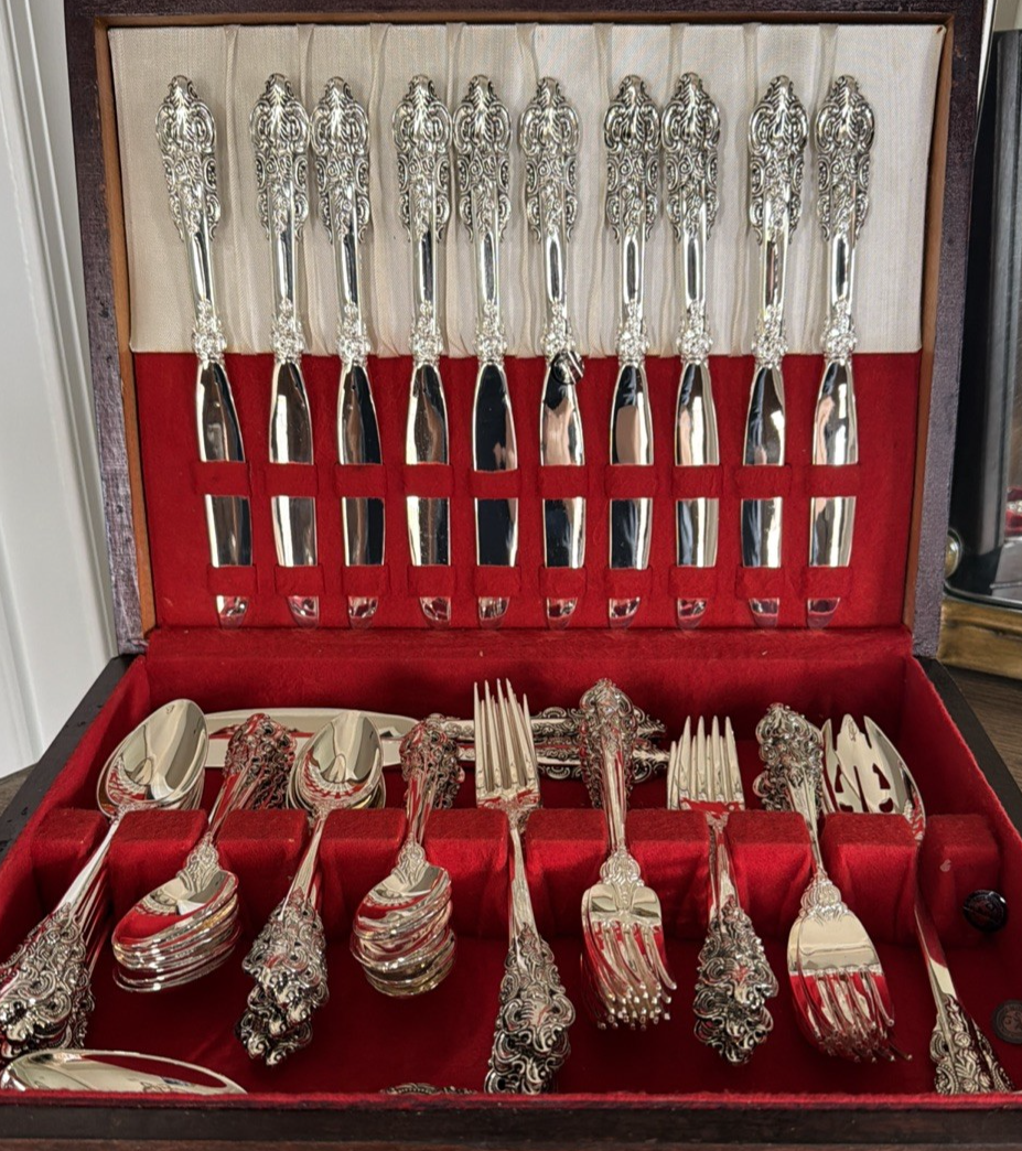 Godinger Baroque Silverplate Flatware Set 63 Pc Service 12 MINT