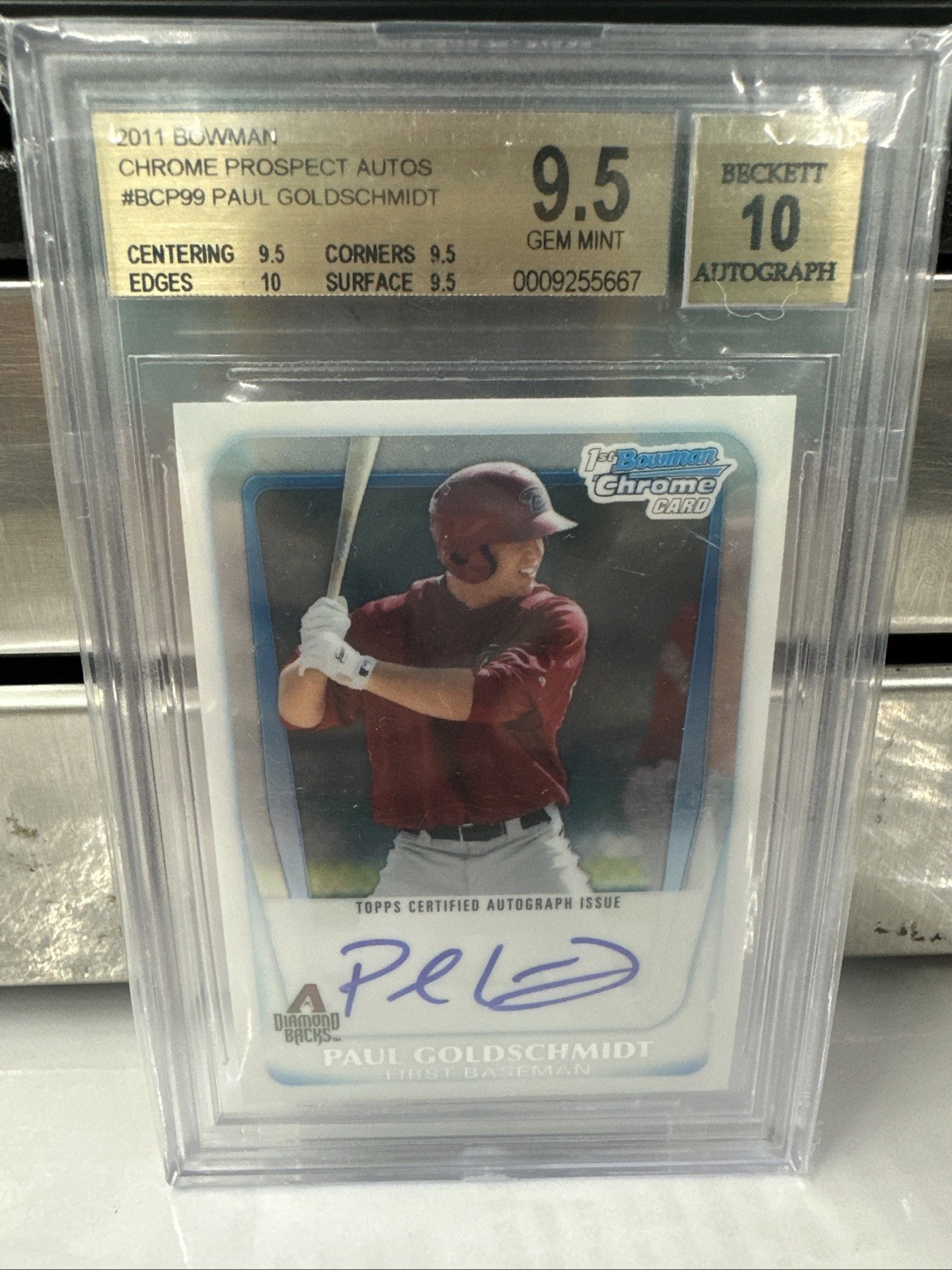 2011 Paul Goldschmidt 1st Bowman Chrome Auto BGS 9.5/10 Gem Mint