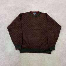 Vintage abstract knitted jumper Patterned Grandad knit sweater Men's L