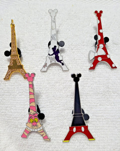 Walt Disney Park Eiffel Tower Themed 5 Trading Pins Set~Large!!