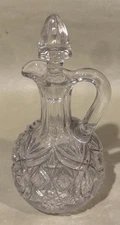 Antique Pressed Glass Cruet w Stopper Victorian Oil Vinegar Bottle