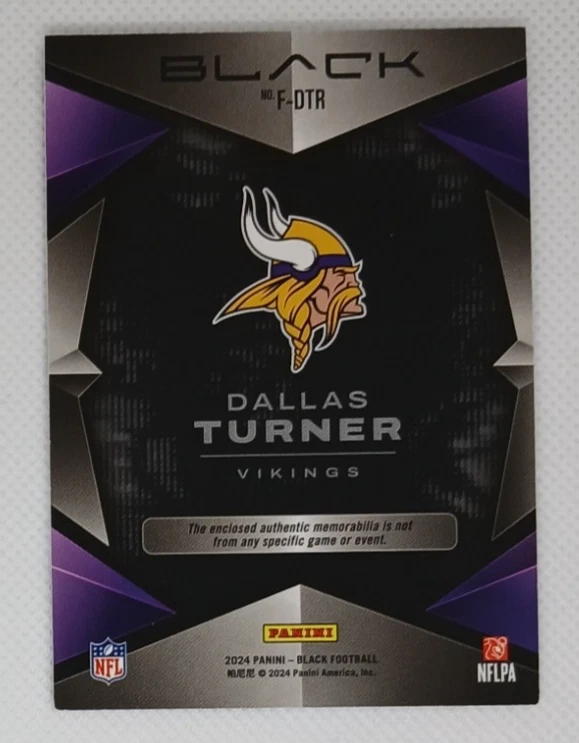 2024 Panini Black Futuristic #F-DTR 11/50 Dallas Turner Rookie RC Patch Vikings - Image 3 of 3