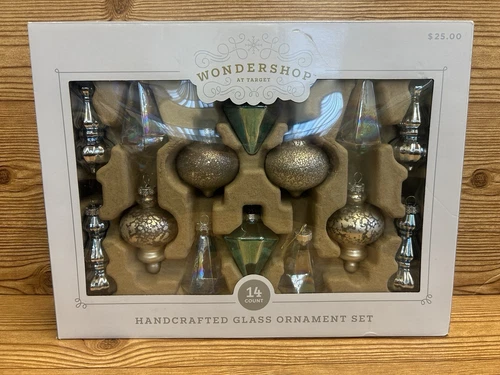 Wondershop At Target Set of 14 Christmas Handcrafted Glass Ornament Set New